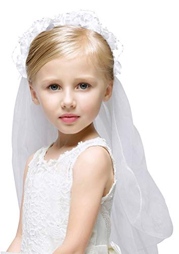 Bienvenu Girls Fashion Floral Headpiece Veil Flower Crown,White - Image 3