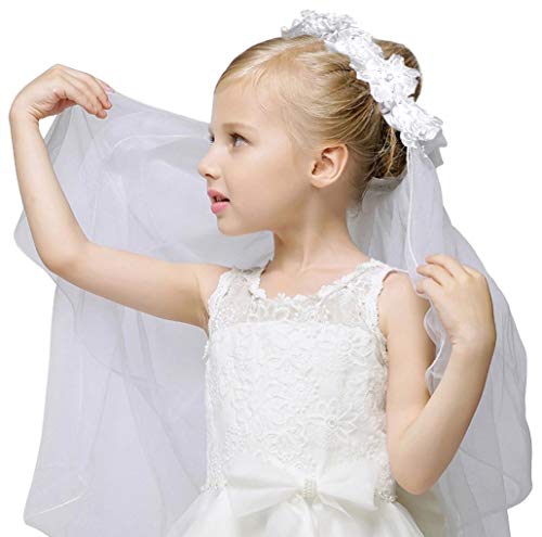 Bienvenu Girls Fashion Floral Headpiece Veil Flower Crown,White - Image 1