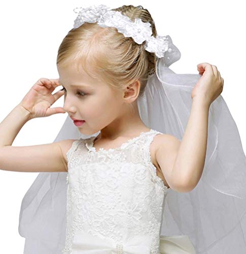 Bienvenu Girls Fashion Floral Headpiece Veil Flower Crown,White - Image 2
