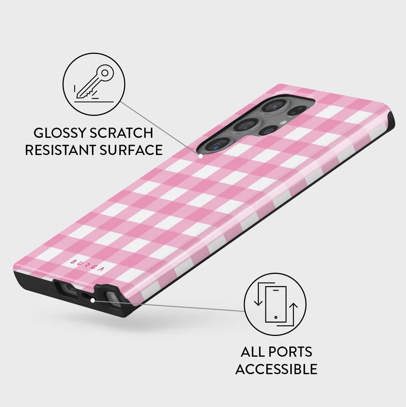 BURGA Phone Case Compatible with Samsung Galaxy S24 Ultra Mobile Phone Case Hybrid 2 Layer Hard Shell Silicone Protective Case,Think Pink Scratch Resistant Shockproof Cover