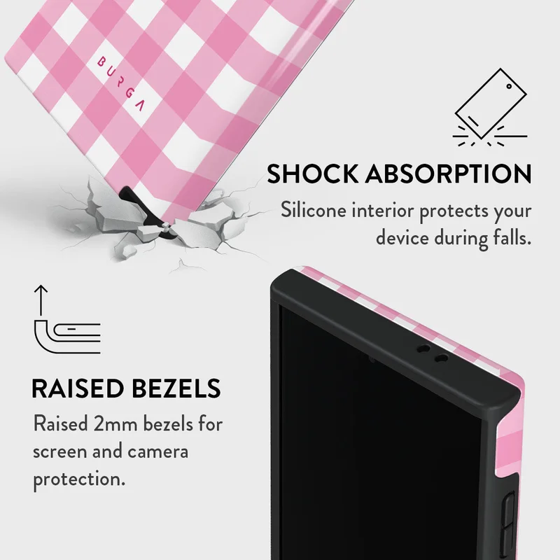 BURGA Phone Case Compatible with Samsung Galaxy S24 Ultra Mobile Phone Case Hybrid 2 Layer Hard Shell Silicone Protective Case,Think Pink Scratch Resistant Shockproof Cover