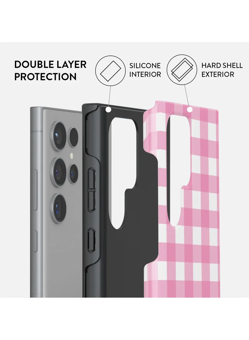 BURGA Phone Case Compatible with Samsung Galaxy S24 Ultra Mobile Phone Case Hybrid 2 Layer Hard Shell Silicone Protective Case,Think Pink Scratch Resistant Shockproof Cover