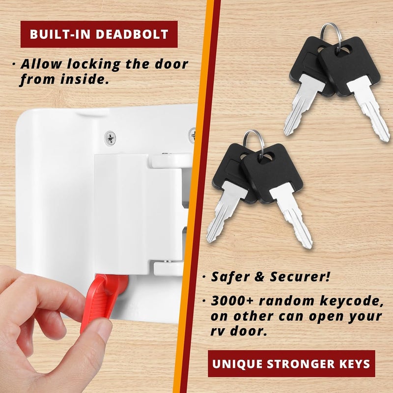 Ramkle 2 Pack RV Door Locks for Travel Trailers with Paddle Deadbolt, 100% Metal Camper Entry Door Latch, RV Lock Replacement Kit with Keys, for Cargo Hauler Horse Trailer Truck - White - Image 4