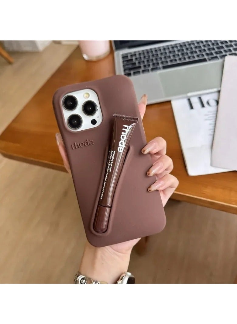 Rhode Soft Silicone Lipstick Holder Case for iPhone 15 16 Pro Max 14 Plus 13 12 11 ProMax Portable Lip Gloss Storage Protective Cover