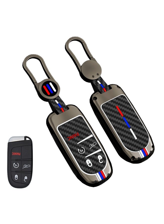 NOSKIN Carbon Fiber Pattern Key Fob Cover with Keychain Compatible with Jeep Grand Cherokee Wrangler Compass Cherokee Renegade Patriot Grand Comander Key Shell Accessories - Image 1