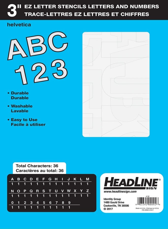 Headline Sign 92 Transparent Stencil Set, 3-Inch Letters and Numbers