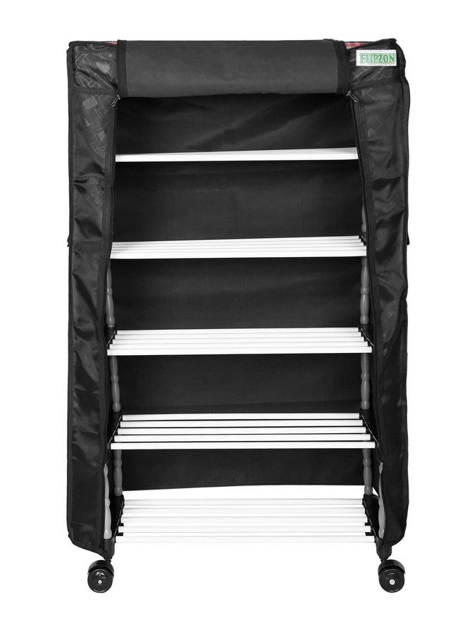 FLIPZON Multipurpose 5 Shelves/Layer Shoe Rack Organizer with Wheels and Dustproof Cover | Portable Smart Storage Rack Organizer with Zip Cover Easy to Move (Metal & Plastic, Multicolour) - Image 4