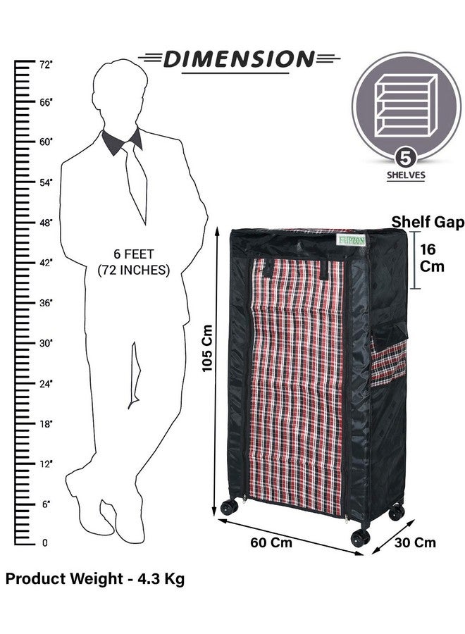 FLIPZON Multipurpose 5 Shelves/Layer Shoe Rack Organizer with Wheels and Dustproof Cover | Portable Smart Storage Rack Organizer with Zip Cover Easy to Move (Metal & Plastic, Multicolour) - Image 2