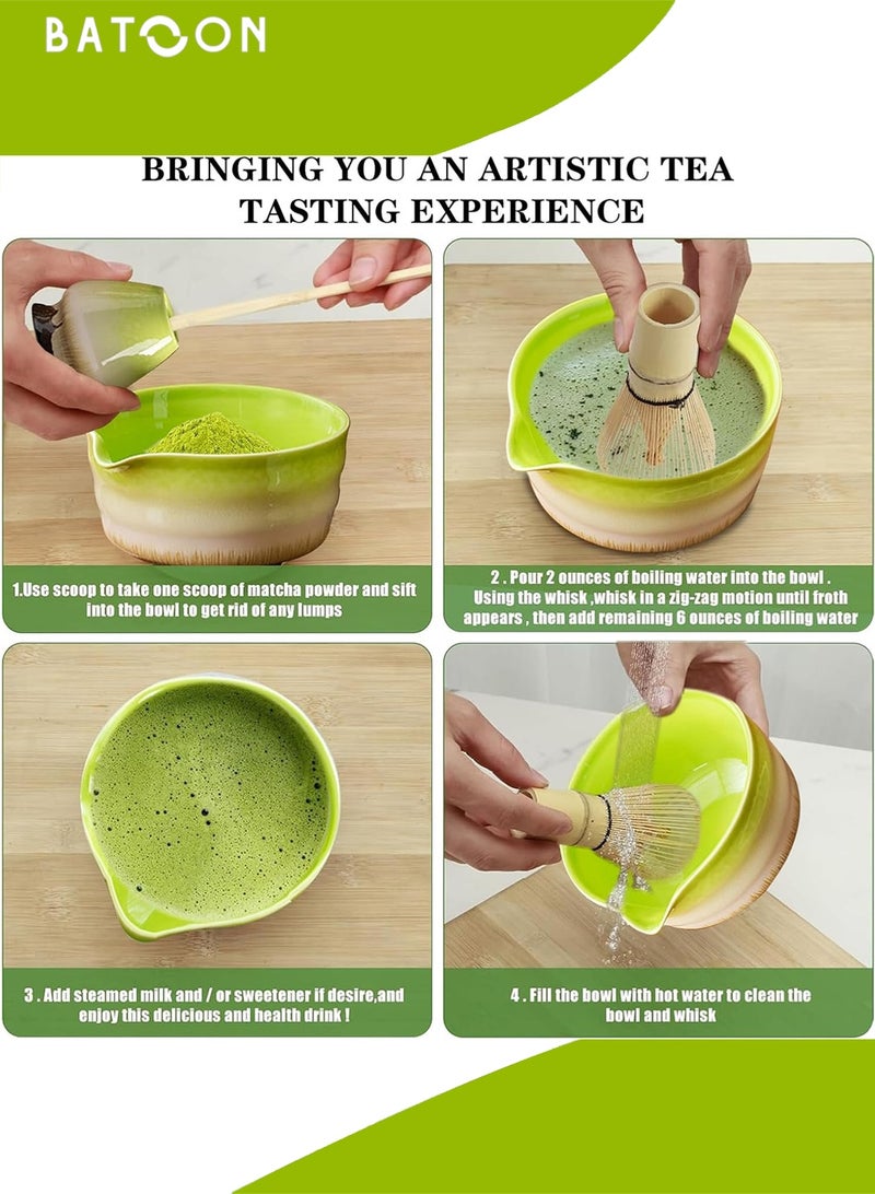 باتون مجموعة ماتشا يابانية مكونة من 4 قطع، وعاء ماتشا سيراميكي + حامل خفاقة + خفاقة من الخيزران + ملعقة، لحفل الشاي التقليدي - مجموعة ماتشا مثالية مصنوعة يدويًا من السيراميك الخشن لتحضير شاي ماتشا التقليدي، مجموعة هدايا ماتشا طبيعية 100% (أبيض) - Image 5