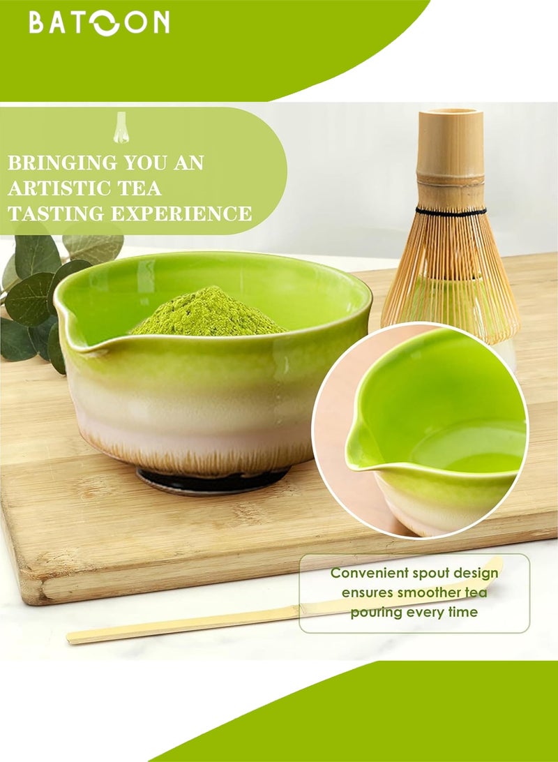 باتون مجموعة ماتشا يابانية مكونة من 4 قطع، وعاء ماتشا سيراميكي + حامل خفاقة + خفاقة من الخيزران + ملعقة، لحفل الشاي التقليدي - مجموعة ماتشا مثالية مصنوعة يدويًا من السيراميك الخشن لتحضير شاي ماتشا التقليدي، مجموعة هدايا ماتشا طبيعية 100% (أبيض) - Image 4