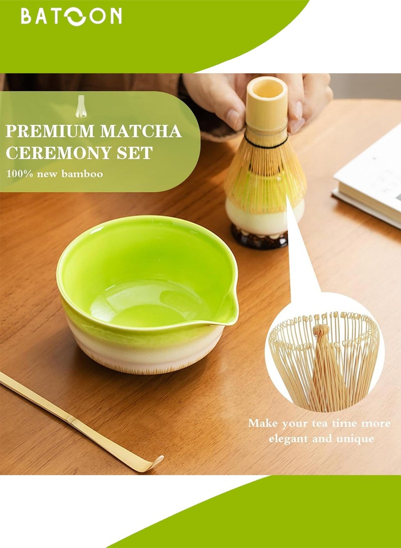 باتون مجموعة ماتشا يابانية مكونة من 4 قطع، وعاء ماتشا سيراميكي + حامل خفاقة + خفاقة من الخيزران + ملعقة، لحفل الشاي التقليدي - مجموعة ماتشا مثالية مصنوعة يدويًا من السيراميك الخشن لتحضير شاي ماتشا التقليدي، مجموعة هدايا ماتشا طبيعية 100% (أبيض) - Image 2