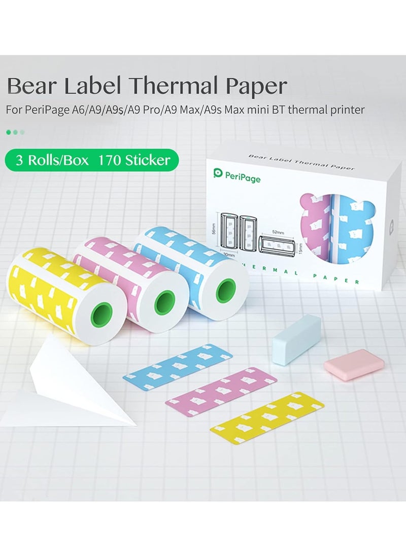 PeriPage Original PeriPage 3 Rolls Label Thermal Paper Sticker Cute Bear Pattern Self-Adhesive Printable Paper Roll Label Paper Clear Printing Waterproof Oil-proof Anti-friction for PeriPage A6/A9/A9s/A9  - Image 2