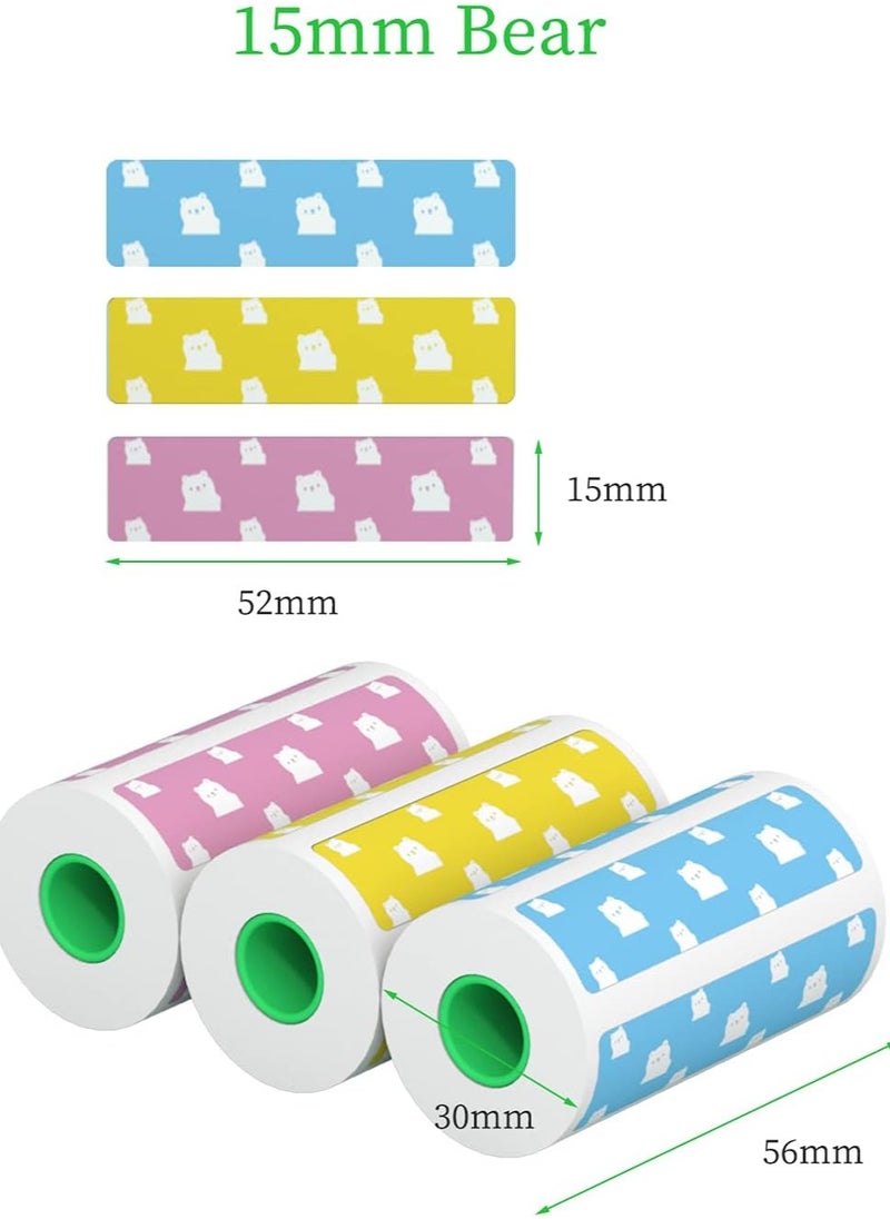 PeriPage Original PeriPage 3 Rolls Label Thermal Paper Sticker Cute Bear Pattern Self-Adhesive Printable Paper Roll Label Paper Clear Printing Waterproof Oil-proof Anti-friction for PeriPage A6/A9/A9s/A9  - Image 3