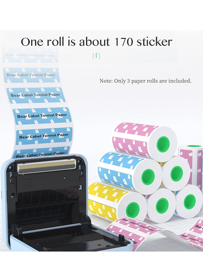 PeriPage Original PeriPage 3 Rolls Label Thermal Paper Sticker Cute Bear Pattern Self-Adhesive Printable Paper Roll Label Paper Clear Printing Waterproof Oil-proof Anti-friction for PeriPage A6/A9/A9s/A9  - Image 4