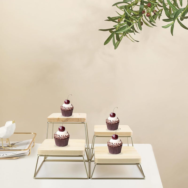 YFEEN Dessert Table Risers Display Stands Food display Wood Metal Square Retail Pizza,Cupcake,Candy Stands Food Platter Tray,6x6 INCH,Set of 4 (Gold) - Image 5