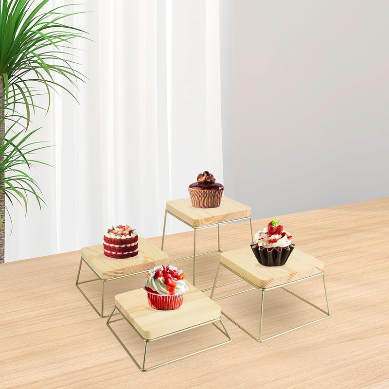YFEEN Dessert Table Risers Display Stands Food display Wood Metal Square Retail Pizza,Cupcake,Candy Stands Food Platter Tray,6x6 INCH,Set of 4 (Gold) - Image 4