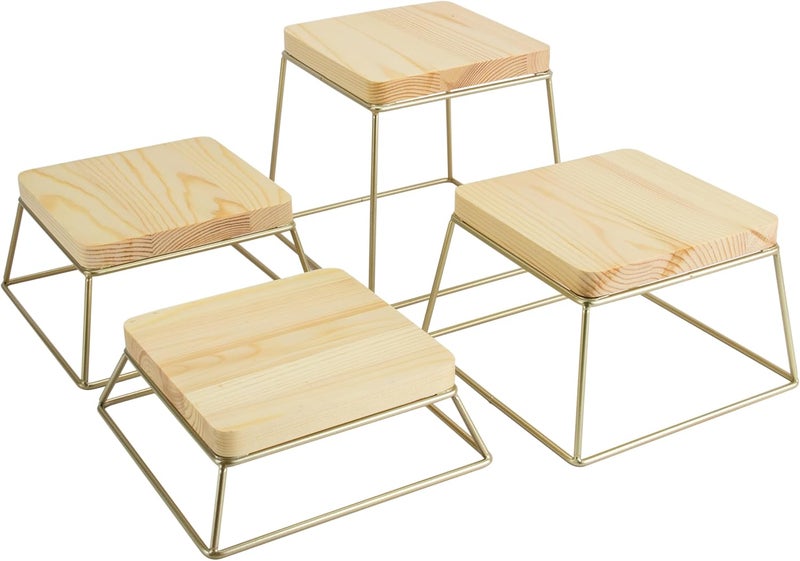 YFEEN Dessert Table Risers Display Stands Food display Wood Metal Square Retail Pizza,Cupcake,Candy Stands Food Platter Tray,6x6 INCH,Set of 4 (Gold) - Image 1