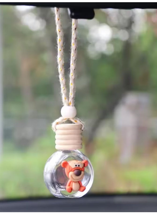 تعليقة زجاجة عطرية فارغة قابلة للتعبئة  لمرآة السيارة بشكل مميز وجذاب بتصميم الرسوم المحركة نمر