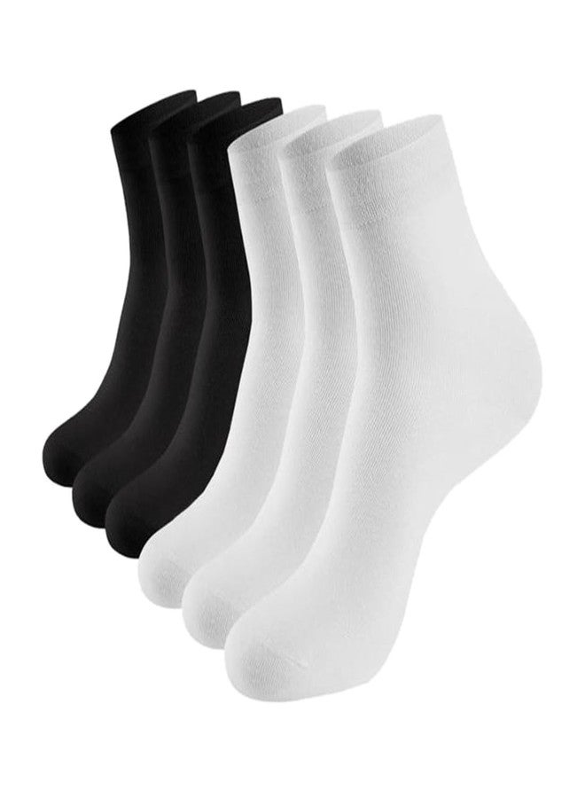 MUKHAKSH (Pack of 3+3 Pairs = 12 Socks Boys Cotton White and Black Ankle Length Sports Socks Cricket Football Badminton Athletics Socks