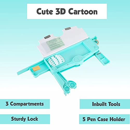 Magicwand® Button Operated Multi-Layer Multi-Functional Magnetic Pencil Box for Kids with Automatic Buttons【Pack of 1】【Dinosaur Green】 - Image 4