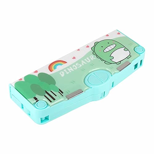 Magicwand® Button Operated Multi-Layer Multi-Functional Magnetic Pencil Box for Kids with Automatic Buttons【Pack of 1】【Dinosaur Green】 - Image 1