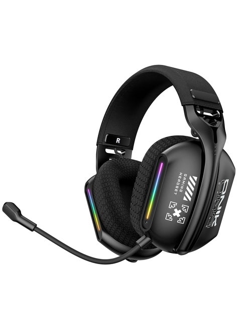 GT808 Wirless Gaming Headset with Microphone for PS5, PS4, PC, Mobile, Switch,Phone,Mac,Laptop: 2.4GHz Wireless + Bluetooth 5.3 + Wired - 40mm Drivers - RGB Light,Black
