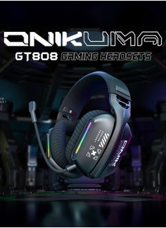 onikuma GT808 Wirless Gaming Headset with Microphone for PS5, PS4, PC, Mobile, Switch,Phone,Mac,Laptop: 2.4GHz Wireless + Bluetooth 5.3 + Wired - 40mm Drivers - RGB Light,Black  - Image 2