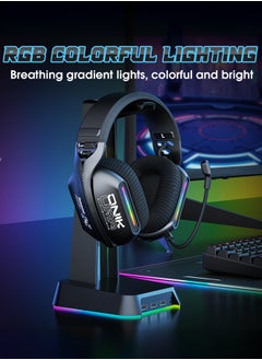 onikuma GT808 Wirless Gaming Headset with Microphone for PS5, PS4, PC, Mobile, Switch,Phone,Mac,Laptop: 2.4GHz Wireless + Bluetooth 5.3 + Wired - 40mm Drivers - RGB Light,Black  - Image 3