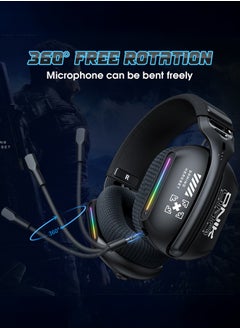onikuma GT808 Wirless Gaming Headset with Microphone for PS5, PS4, PC, Mobile, Switch,Phone,Mac,Laptop: 2.4GHz Wireless + Bluetooth 5.3 + Wired - 40mm Drivers - RGB Light,Black  - Image 4