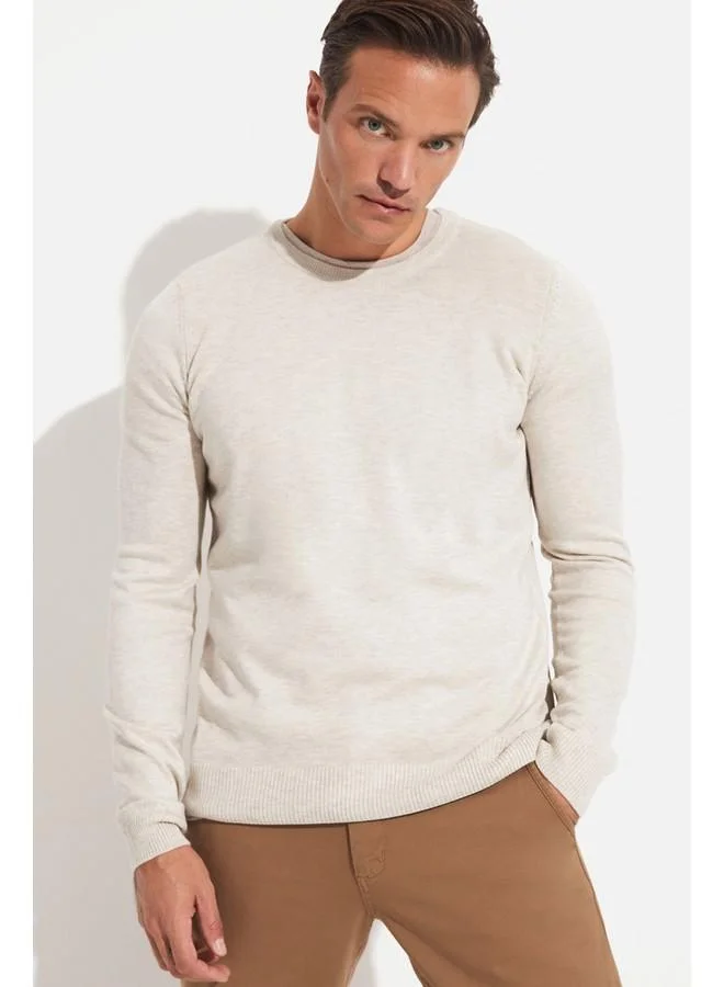 JUNE June Men Regular Fit Crew Neck Knitwear Sweater Light Beige