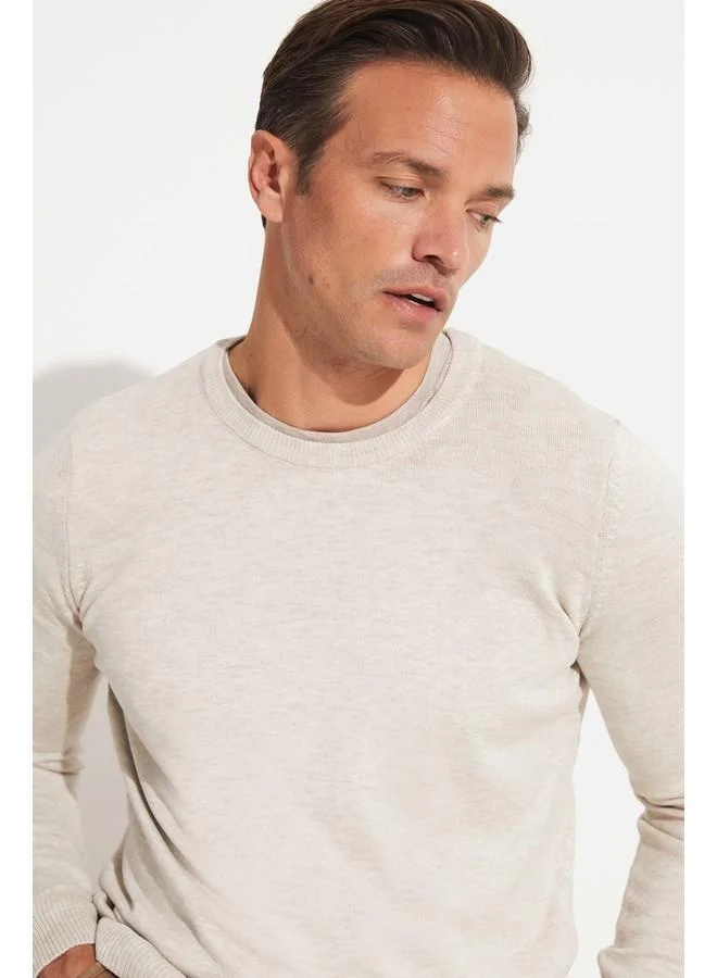 JUNE June Men Regular Fit Crew Neck Knitwear Sweater Light Beige