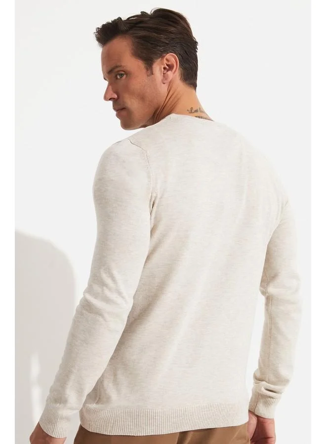 JUNE June Men Regular Fit Crew Neck Knitwear Sweater Light Beige