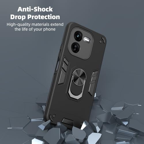 Casotec Armor iQOO Z9x 5G Defender Case | Rotating Ring Holder & Kickstand in-Built | Military Grade Armor | 360 Degree Protection Back Cover for iQOO Z9x 5G / Y37 Pro 5G / Y37 Pro 5G (Black) - Image 4
