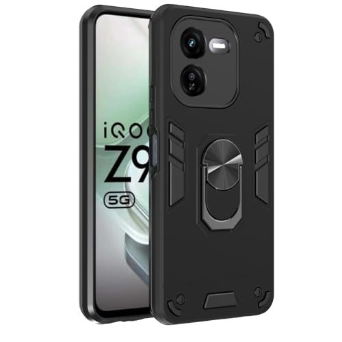 Casotec Armor iQOO Z9x 5G Defender Case | Rotating Ring Holder & Kickstand in-Built | Military Grade Armor | 360 Degree Protection Back Cover for iQOO Z9x 5G / Y37 Pro 5G / Y37 Pro 5G (Black) - Image 1