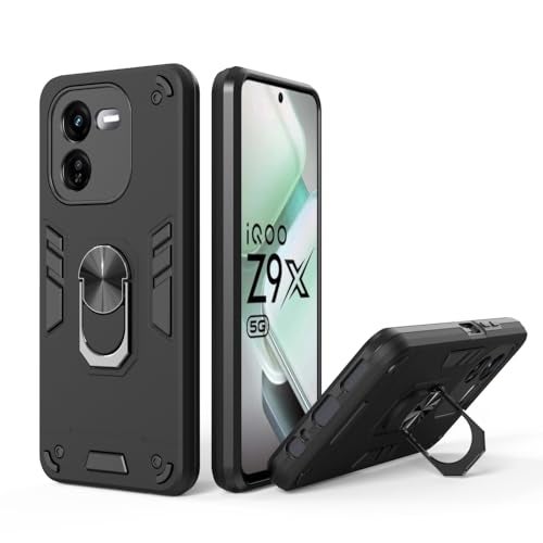 Casotec Armor iQOO Z9x 5G Defender Case | Rotating Ring Holder & Kickstand in-Built | Military Grade Armor | 360 Degree Protection Back Cover for iQOO Z9x 5G / Y37 Pro 5G / Y37 Pro 5G (Black) - Image 3