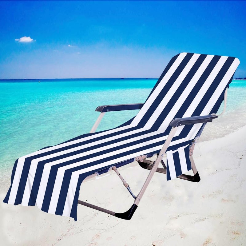 jaffiust Sun Lounger Beach Towel with Pockets,Beach Chair Cover Towel,Beach Towel Lounger Bags with Pockets Sunbed Towels Fitted Microfiber Sun Lounger Towels for Summer Outdoor Pool Vacation Travel - Image 1