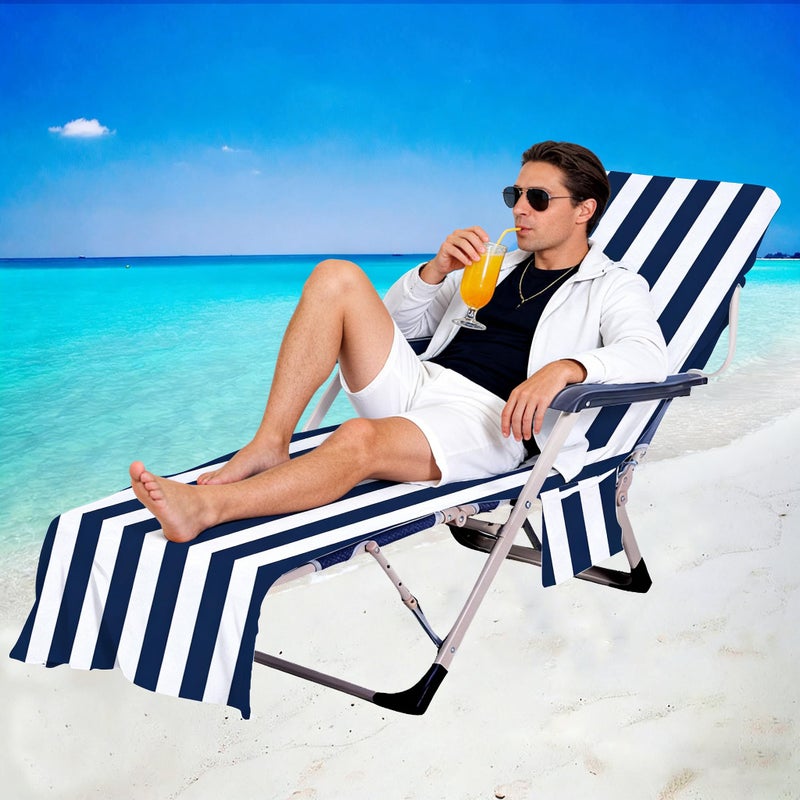 jaffiust Sun Lounger Beach Towel with Pockets,Beach Chair Cover Towel,Beach Towel Lounger Bags with Pockets Sunbed Towels Fitted Microfiber Sun Lounger Towels for Summer Outdoor Pool Vacation Travel - Image 2