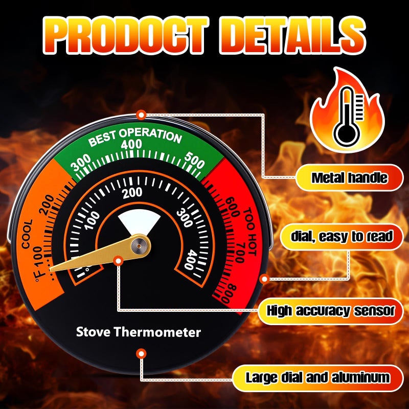 Frienda Wood Stove Thermometer, Magnetic Gas Oven Temperature Gauge Accessories Fire Stove Pipe Thermometer Gauge for Wood Burning Gas Pellet Fireplace Flue Avoiding Destroyed by Overheat(1 Pcs) - Image 3