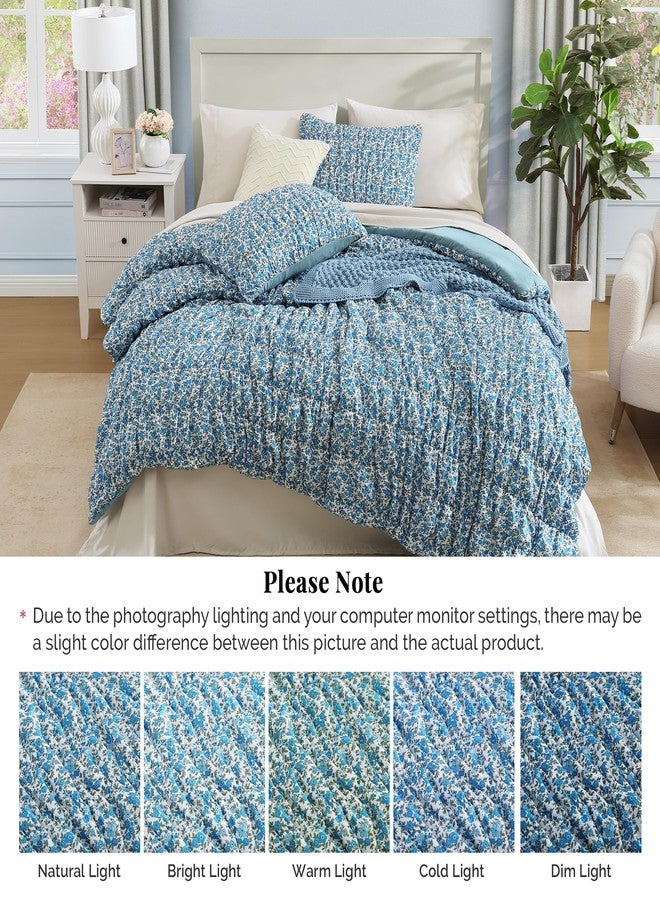 BLOOMHAVEN Full Comforter Set - 7 Pieces Blue Classic Puff Floral Bedding Sets for All Seasons, Shabby Chic Farmhouse Bed in a Bag Full with Wildflowers Fluffy Comforter, Sheets, Pillowcases & Shams - Image 5