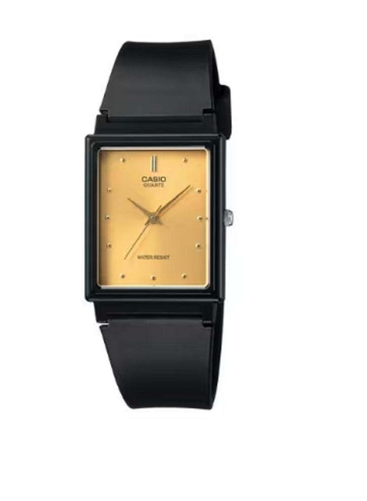 Casio Men’s Gold Rectangular Dial Analog Watch – Elegant Vintage-Inspired Design with Black Resin Strap and Quartz Precision