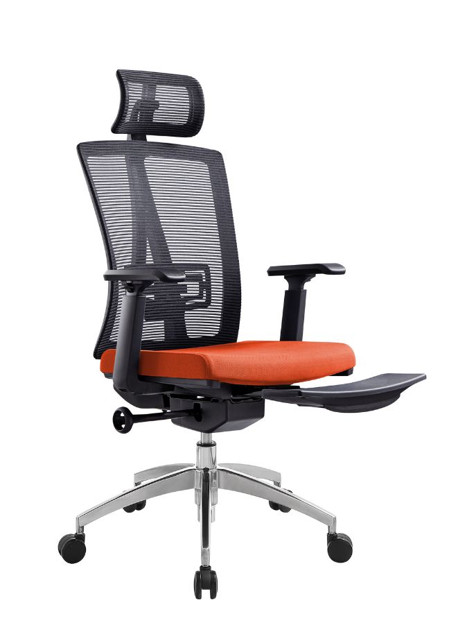Modern Ergonomic Office Chair with Adjustable Headrest, Armrest and Footrest for Office Executives and Managers, Orange - Image 1