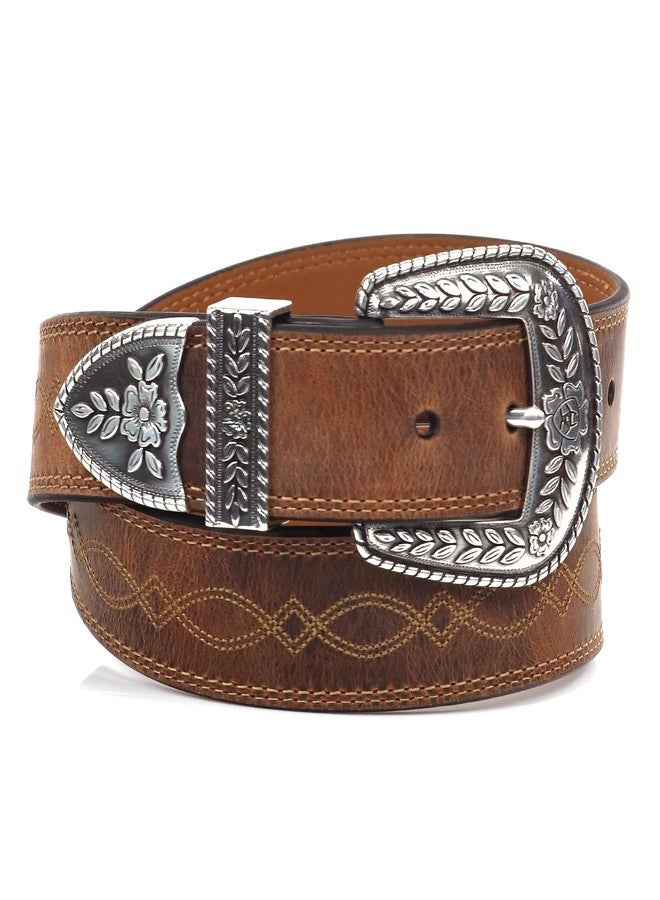 ARIAT Women's Center Stitch Leather Tapered Belt with Removable Antiqued Silver Buckle (Brown, Size 28) - Image 1