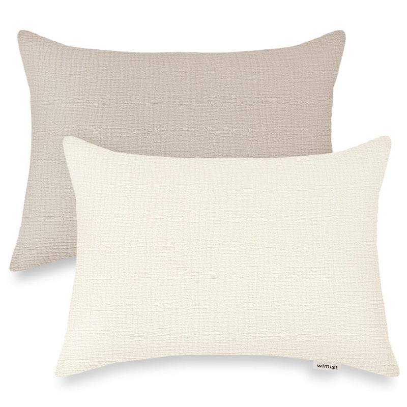 Wimist Toddler Pillowcases for 13x18 Pillow 2 Pack Muslin Small Toddler Baby Kids Travel Pillow Covers for Boys Girls with Envelope Closure Beige Pale Yellow 13 x 18 Inch - Image 2