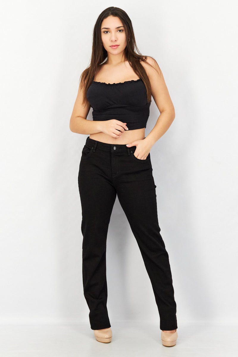 ESPRIT Women Straight Fit Solid Stretchable Jeans, Black - Image 4
