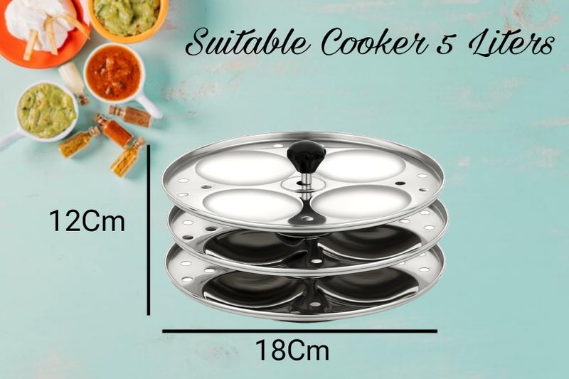 AMBA'R Kitchenware AMBA'R Premium Stainless Steel Heavy Quality Idli Maker For 5L Cooker 3 Plates, 12 Idli At Once, Idli Stand For Home & Kitchen, Idli Maker Stand For Our Home Chef - Image 4