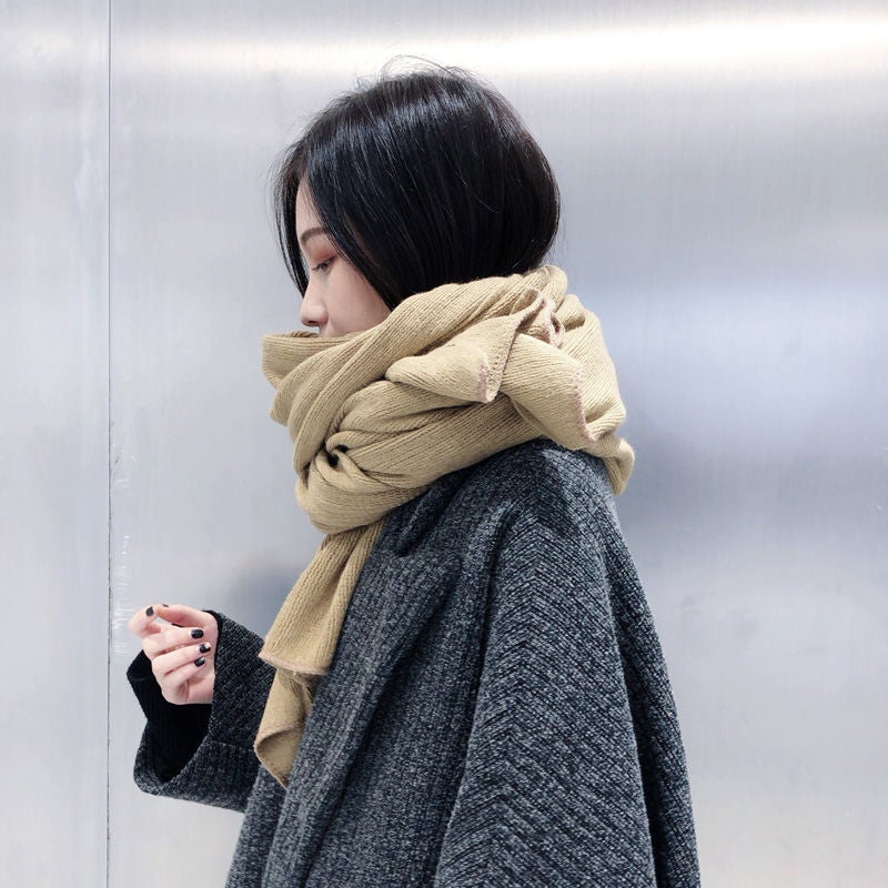Korean Style Solid Color Knitted Wool Cyber Red Scarf Women's Autumn and Winter Thickened Warm Student Scarf Men's All-match Fashionable Shawl - Image 3
