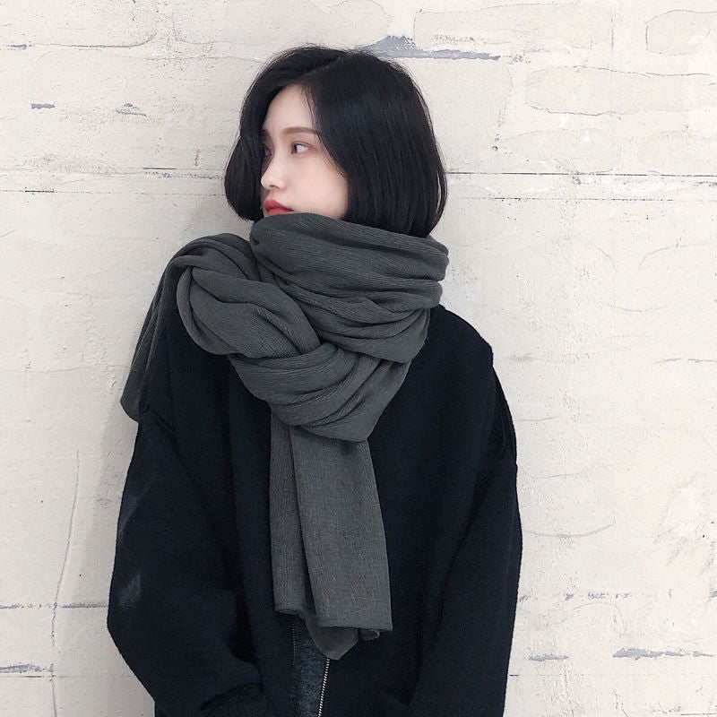 Korean Style Solid Color Knitted Wool Cyber Red Scarf Women's Autumn and Winter Thickened Warm Student Scarf Men's All-match Fashionable Shawl - Image 2