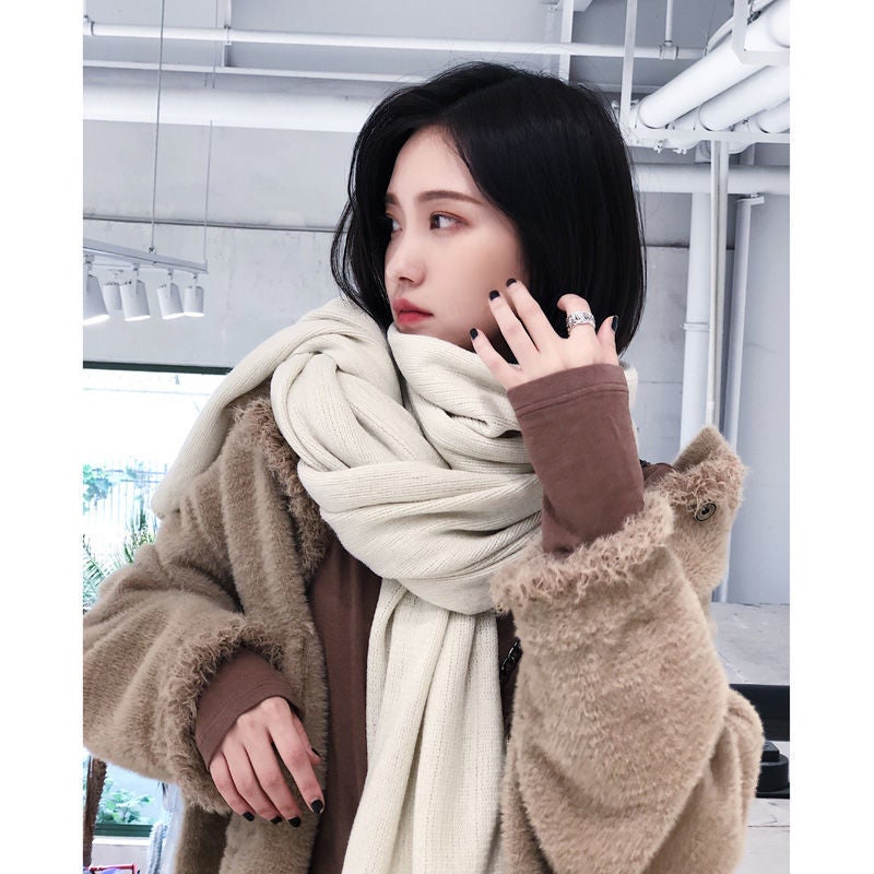 Korean Style Solid Color Knitted Wool Cyber Red Scarf Women's Autumn and Winter Thickened Warm Student Scarf Men's All-match Fashionable Shawl - Image 5