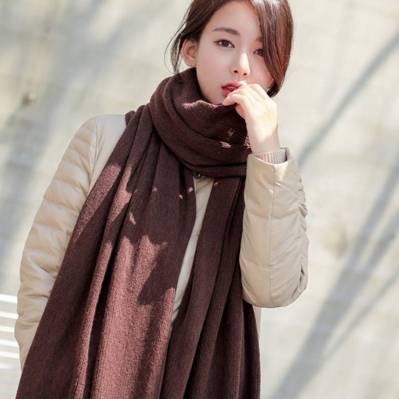Korean Style Solid Color Knitted Wool Cyber Red Scarf Women's Autumn and Winter Thickened Warm Student Scarf Men's All-match Fashionable Shawl - Image 1