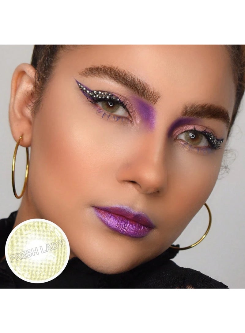 FRESH LADY Lime Colored Contact Lenses - Yearly Disposable Cosmetic Lenses for Makeup and Cosplay - Image 2